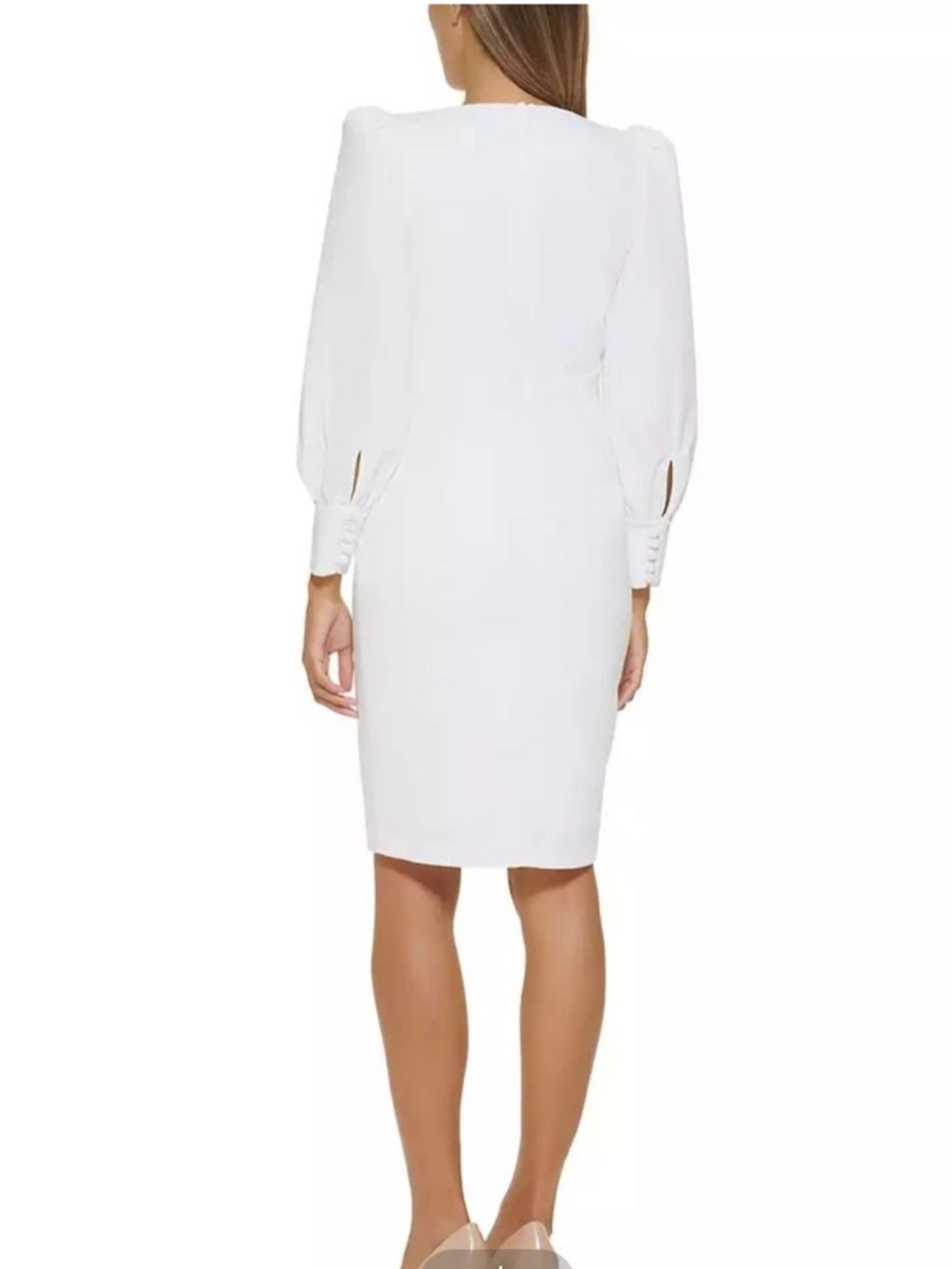 NWT Calvin Klein White Long-Sleeve V-Neck Scuba-Crepe Sheath Dress
